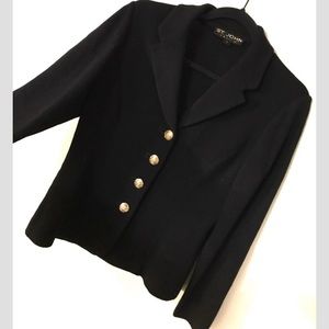 St. John Santana Knit Logo Button Black Blazer